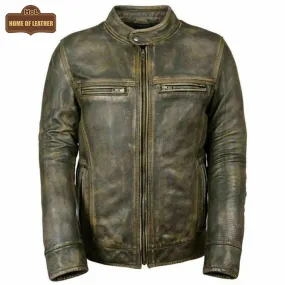 M048 Vintage Style Motorcycle Distressed Wax Biker Racer Jacket