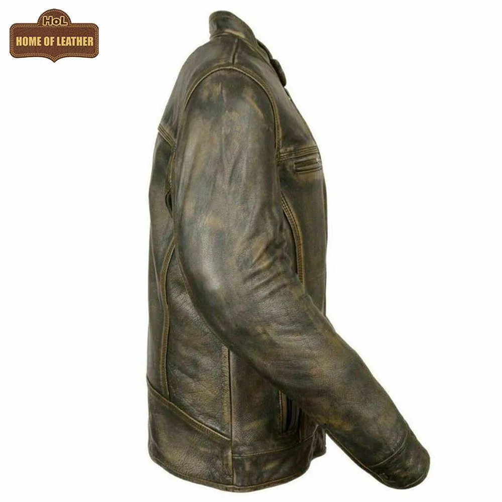 M048 Vintage Style Motorcycle Distressed Wax Biker Racer Jacket