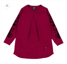 Magenta Knit Tunic with Velour Flowers -Nano