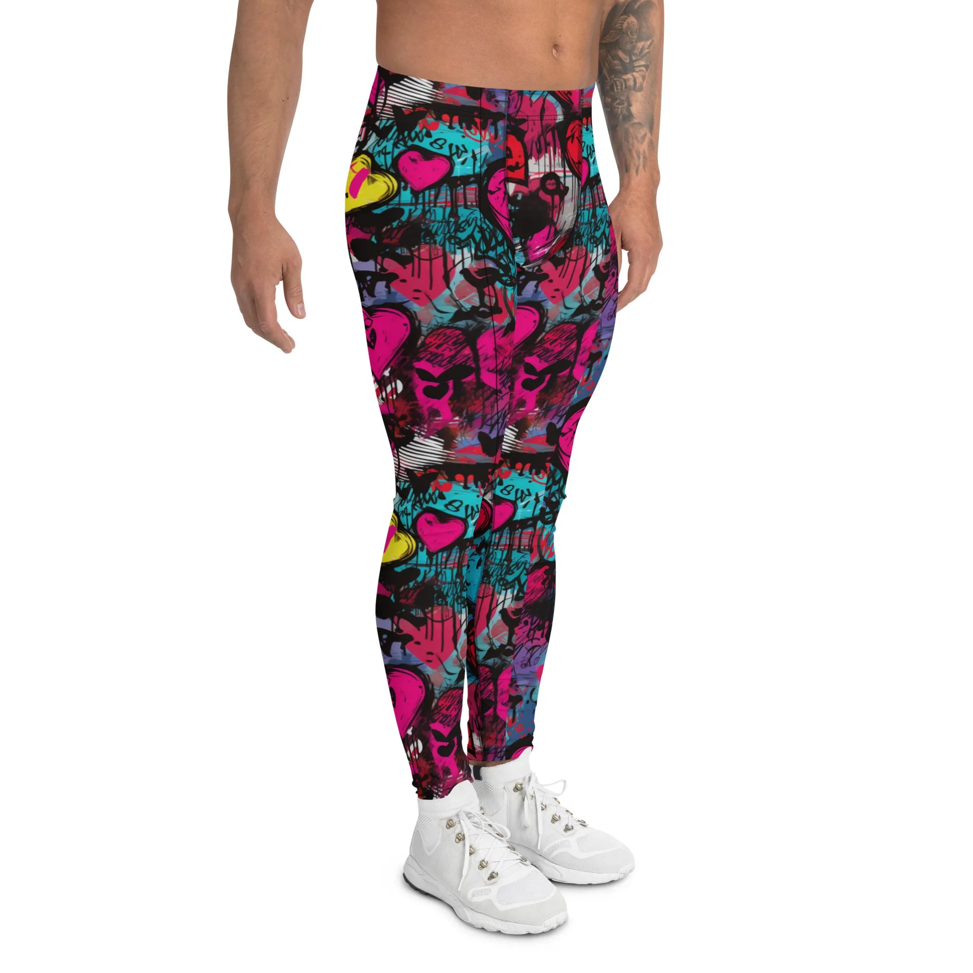 Men's Dance Leggings - Red Graffiti Hearts