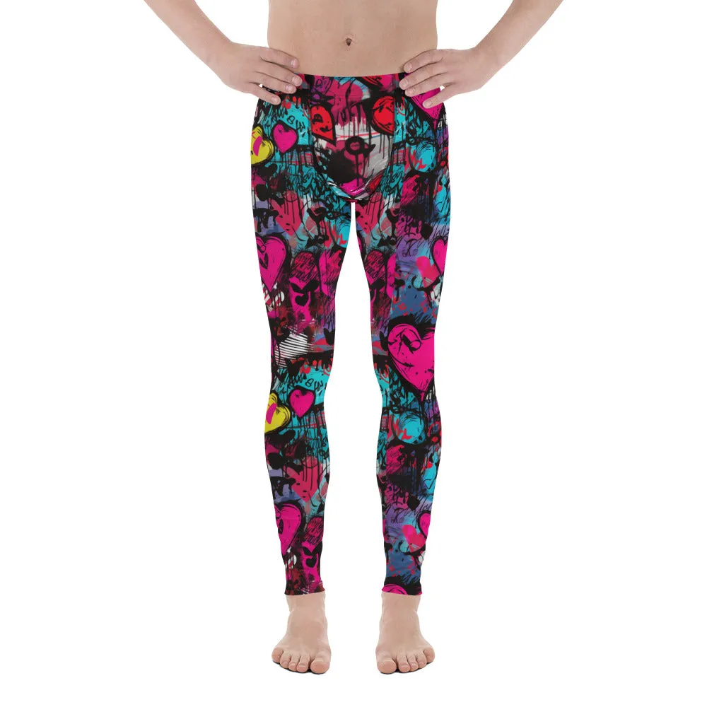Men's Dance Leggings - Red Graffiti Hearts