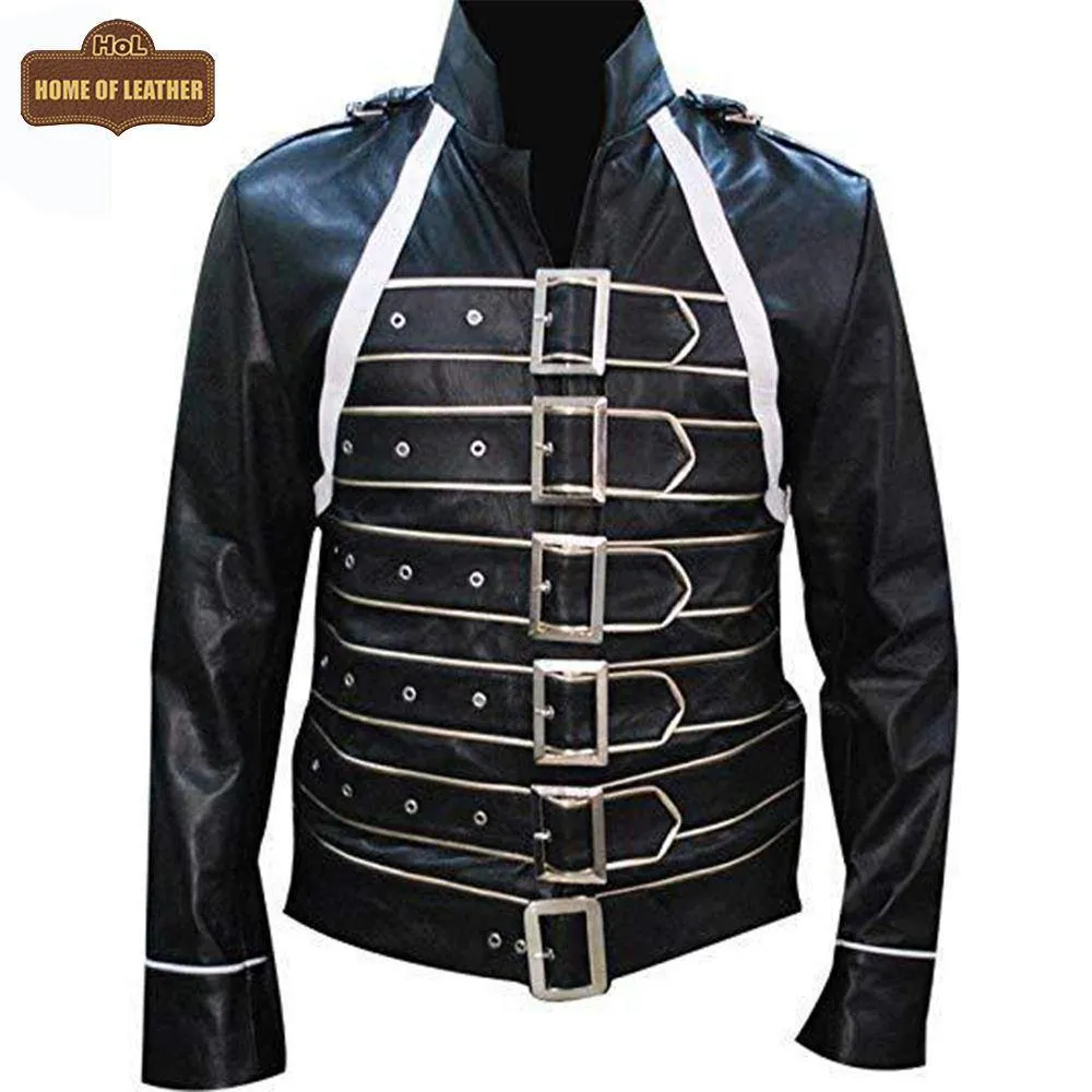 MMJ03 Freddie Mercury Wembley Concert Black Faux Leather Jacket