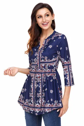 Navy Chiffon Button-up Tunic