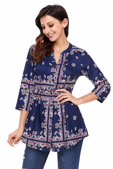 Navy Chiffon Button-up Tunic