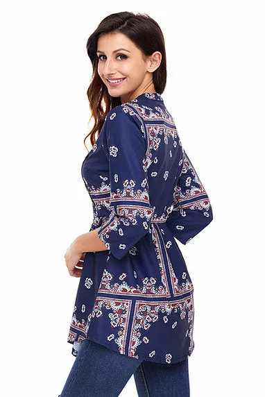 Navy Chiffon Button-up Tunic