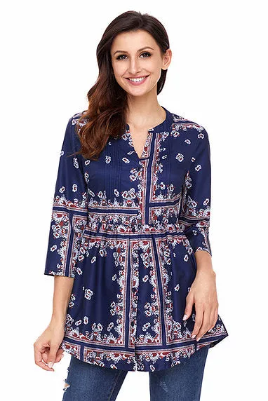 Navy Chiffon Button-up Tunic