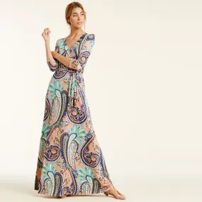 Navy Vintage Paisley Venechia Maxi Wrap Dress