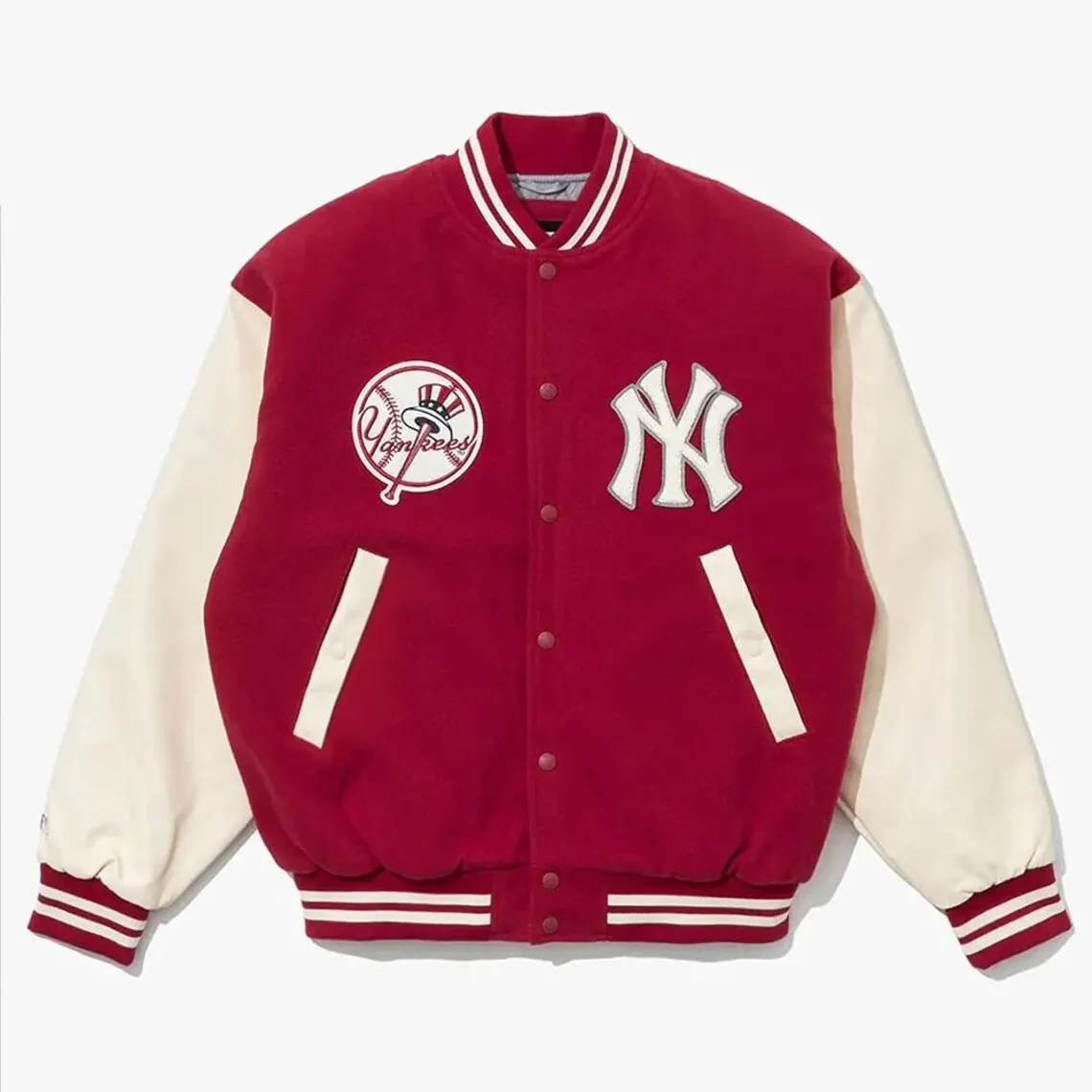 New York Yankees Dark Red Wool Full-Snap Varsity Jacket