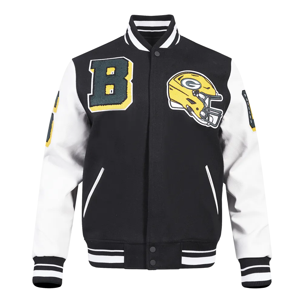 NFL GREEN BAY PACKERS MASHUP MEN'S RIB WOOL VARSITY JACKET | NFL WOOL JACKET