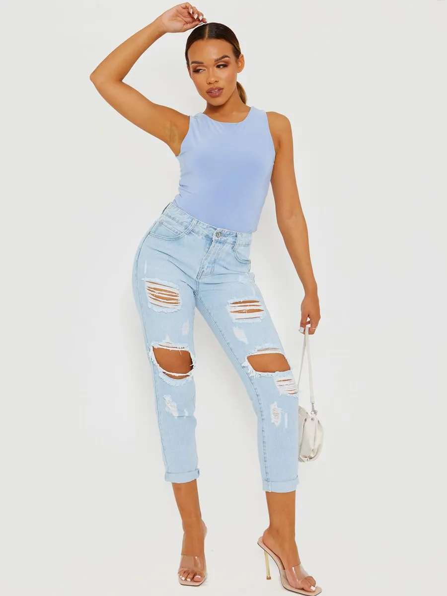 Nicolle Slinky Racer Back Sleeveless Bodysuit In Blue