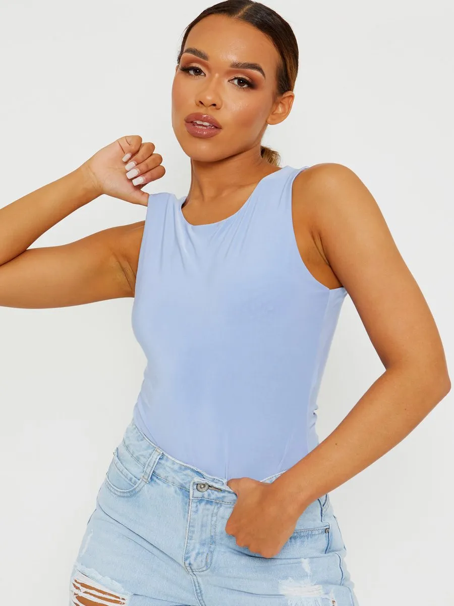 Nicolle Slinky Racer Back Sleeveless Bodysuit In Blue