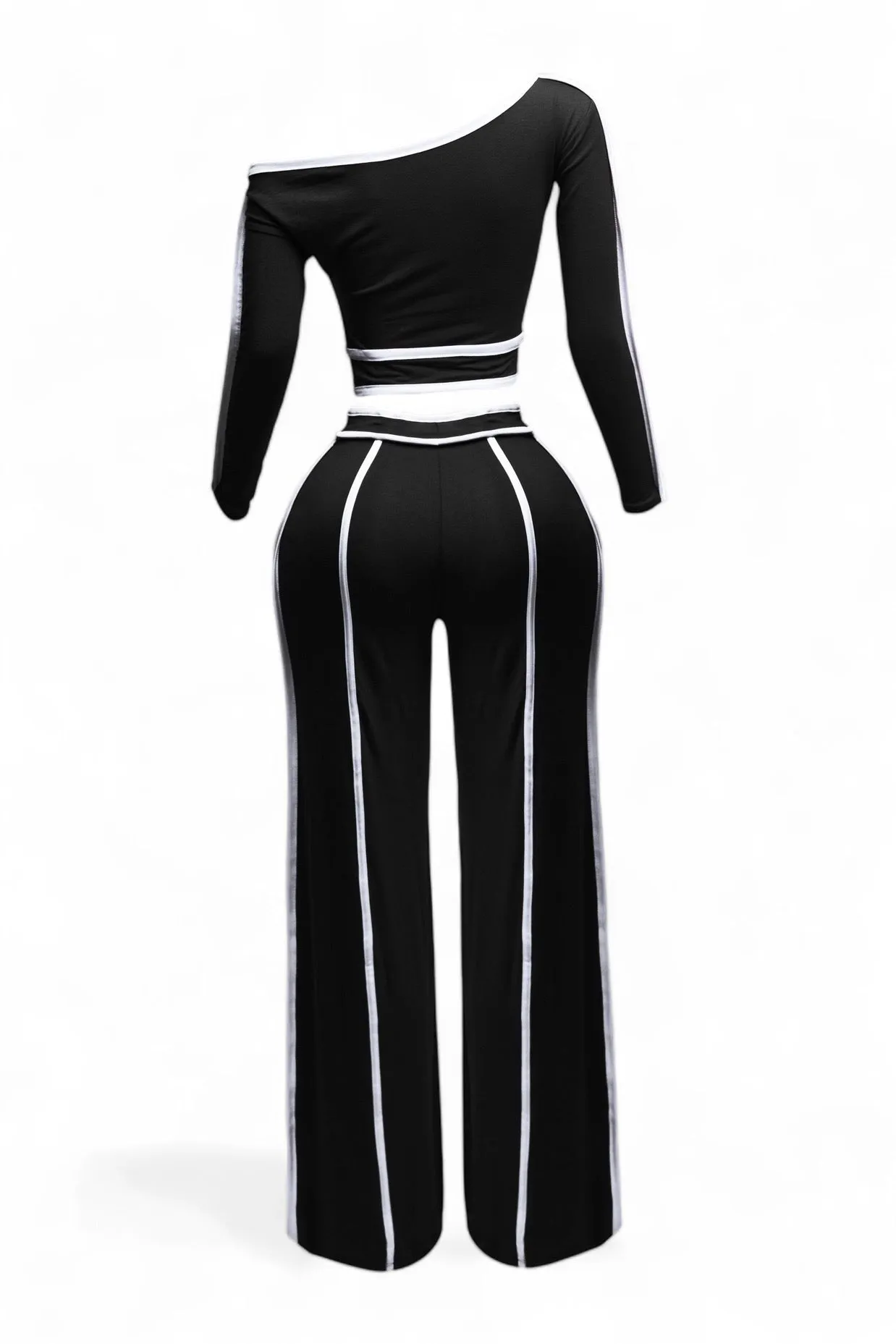 Off Shoulder Long Sleeve Top with Wide Leg Pants