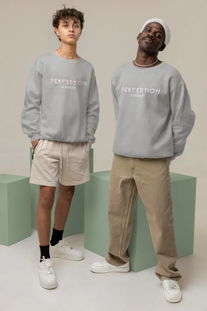 Perception is Reality Grey Melange Printed Sweatshirt for men