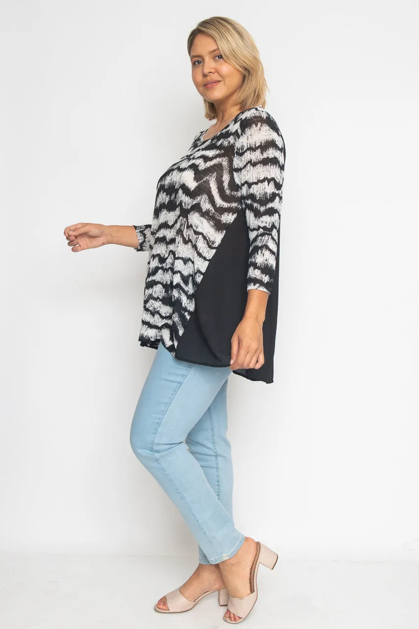 Plus Size black White Chiffon Tunic Top