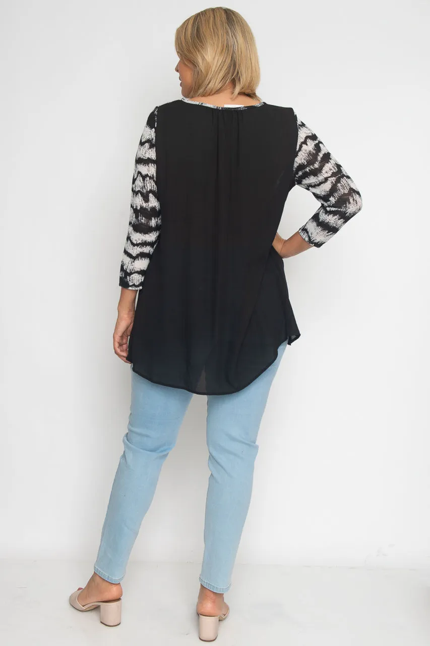 Plus Size black White Chiffon Tunic Top