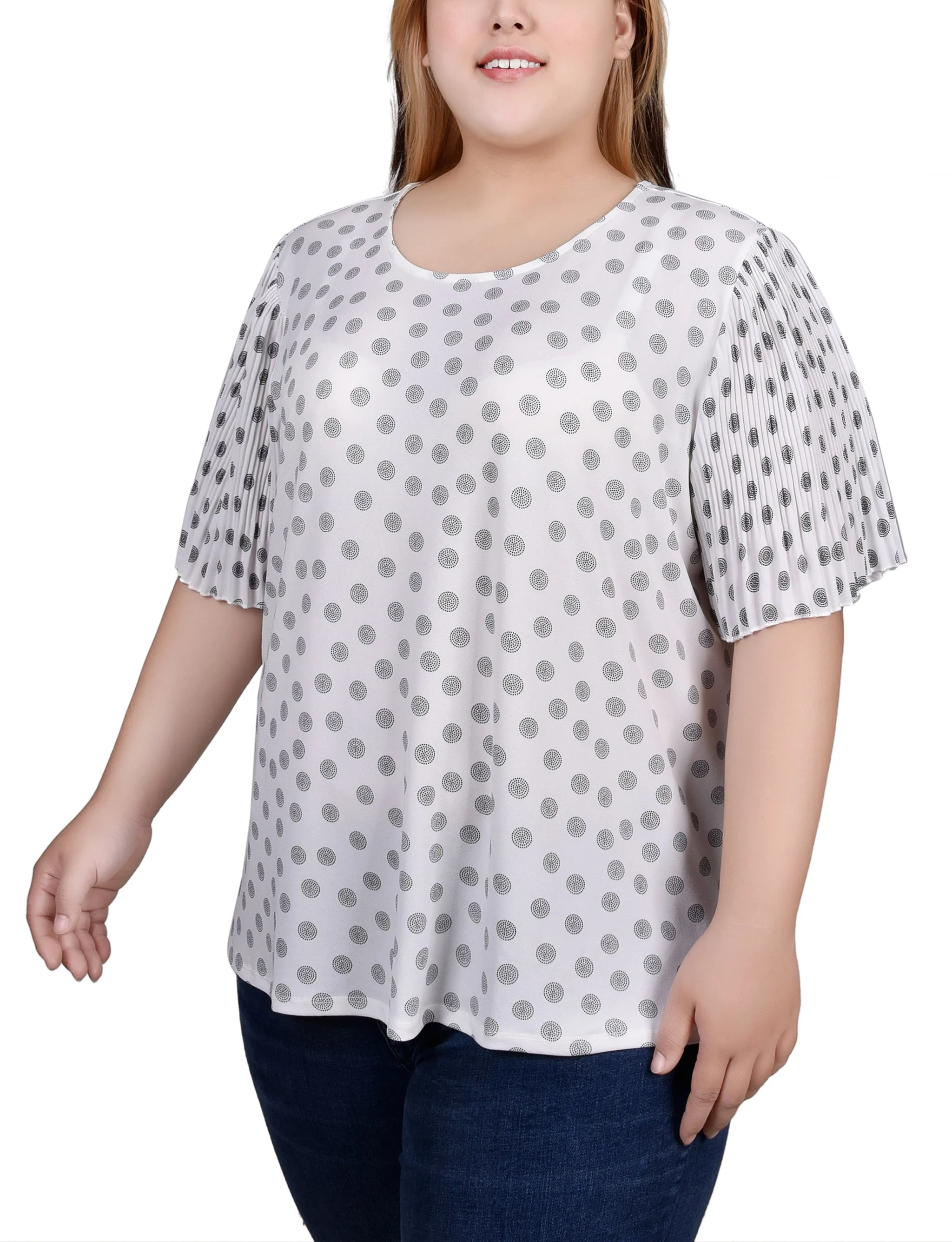 Plus Size Pleated-Sleeve Top