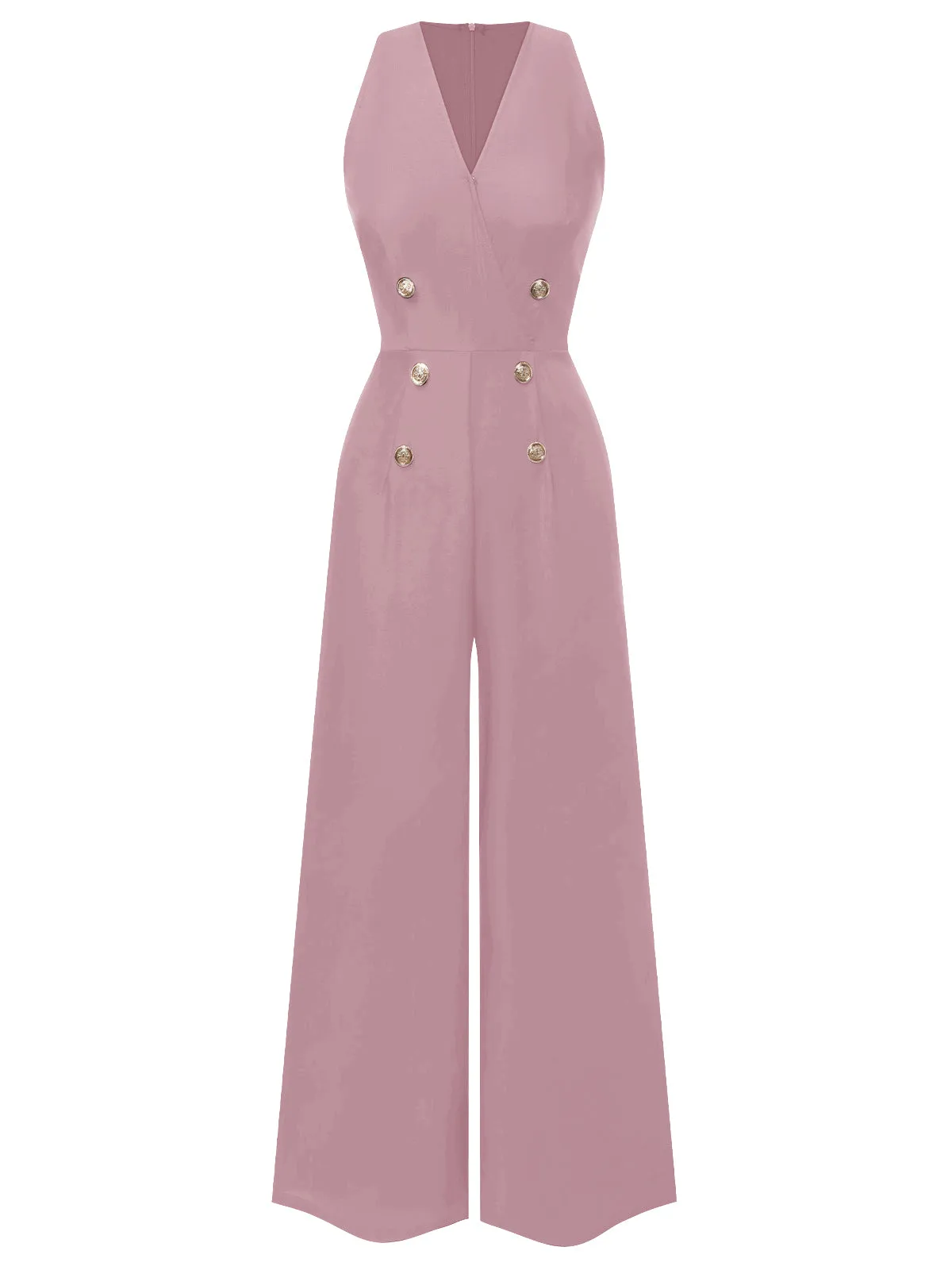 [Pre-Sale] Blue 1950s Sleeveless Buttoned Solid Jumpsuit