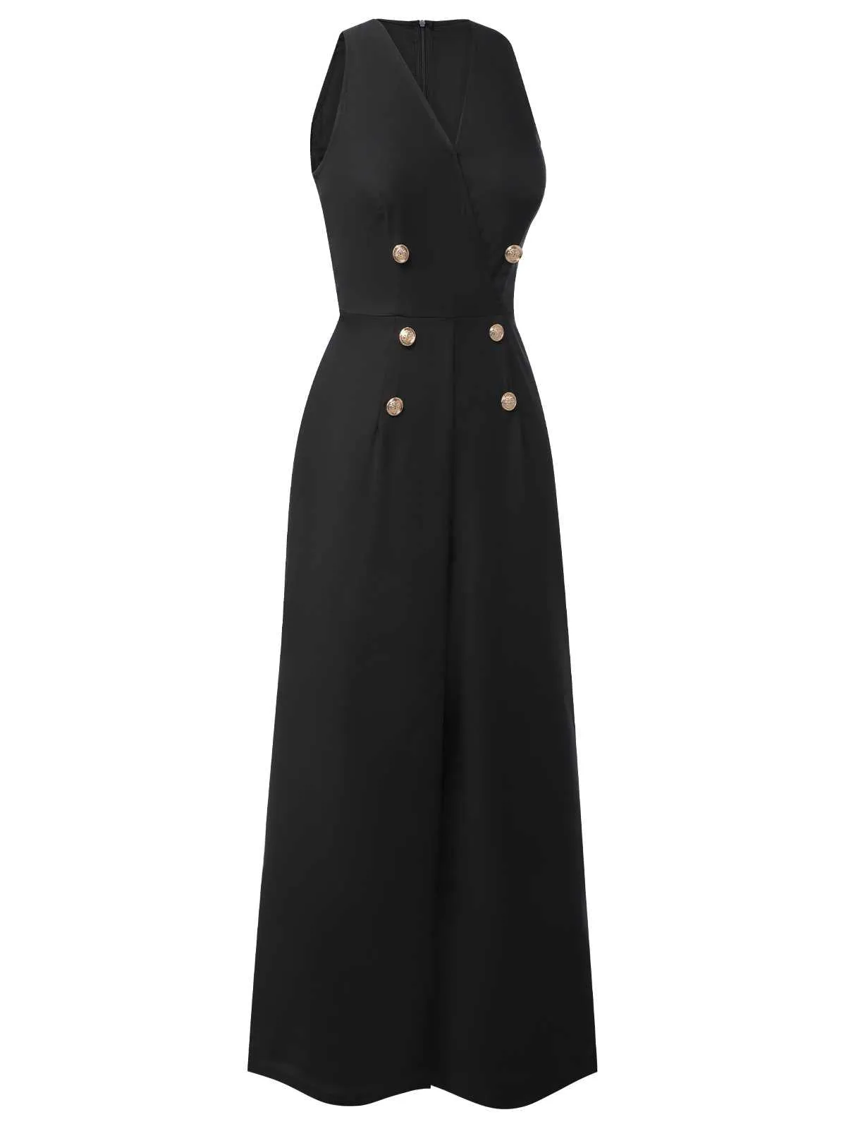 [Pre-Sale] Blue 1950s Sleeveless Buttoned Solid Jumpsuit