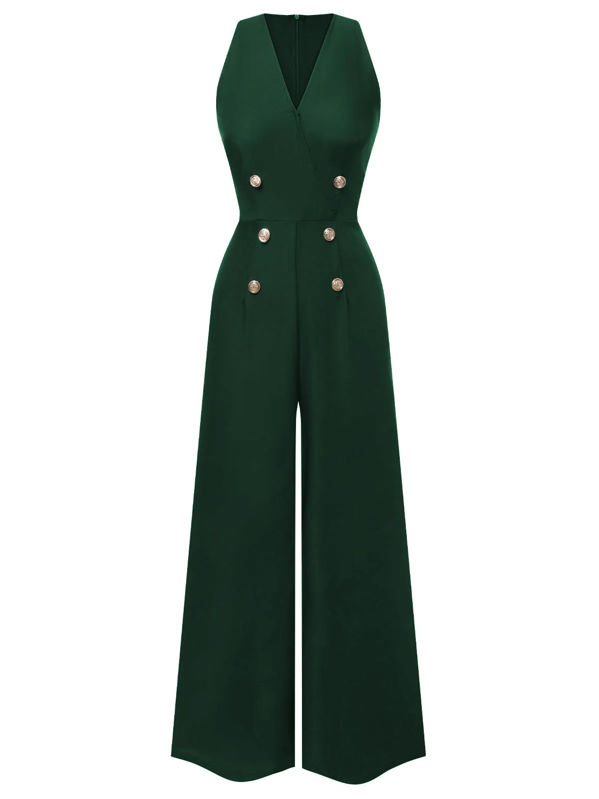 [Pre-Sale] Blue 1950s Sleeveless Buttoned Solid Jumpsuit