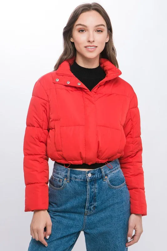 Puffer Jacket with Zipper and Snap Closure