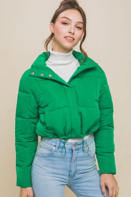 Puffer Jacket with Zipper and Snap Closure
