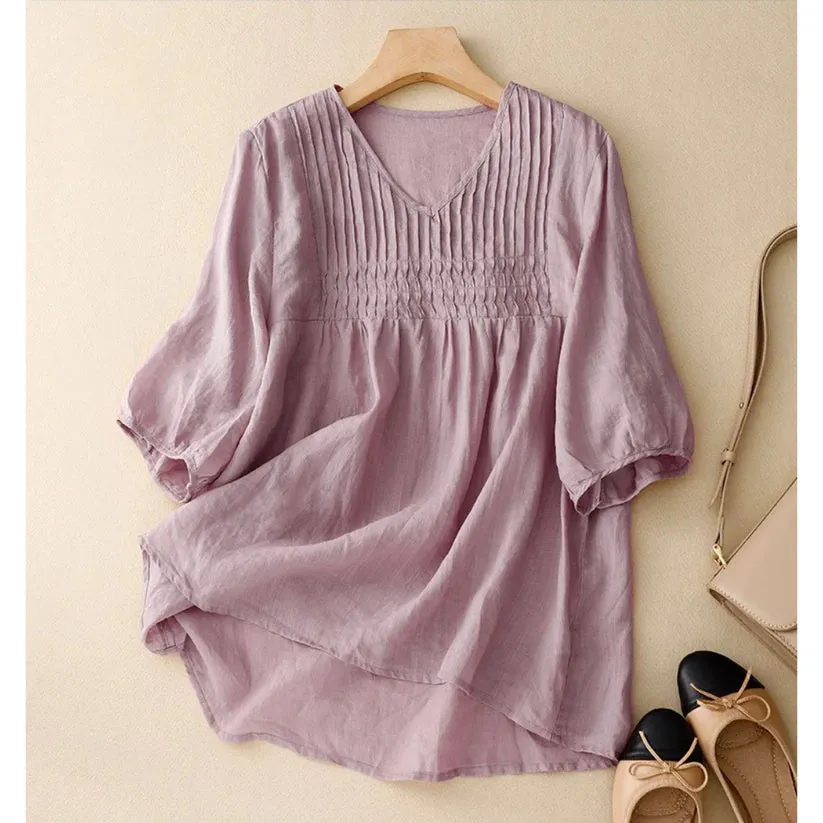 Pure Linen Cotton Pleated Western tunic