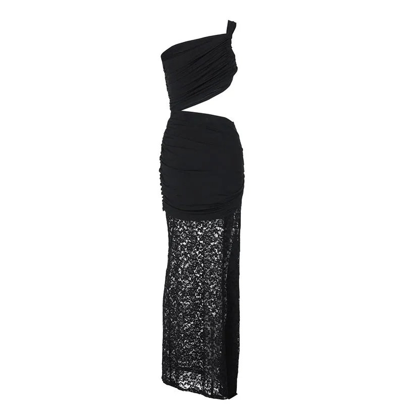 Rebecca Hollow Out Lace Draped Sexy Maxi Dress