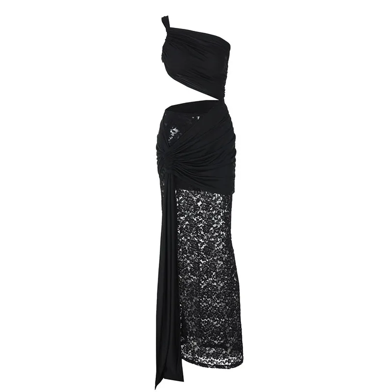 Rebecca Hollow Out Lace Draped Sexy Maxi Dress
