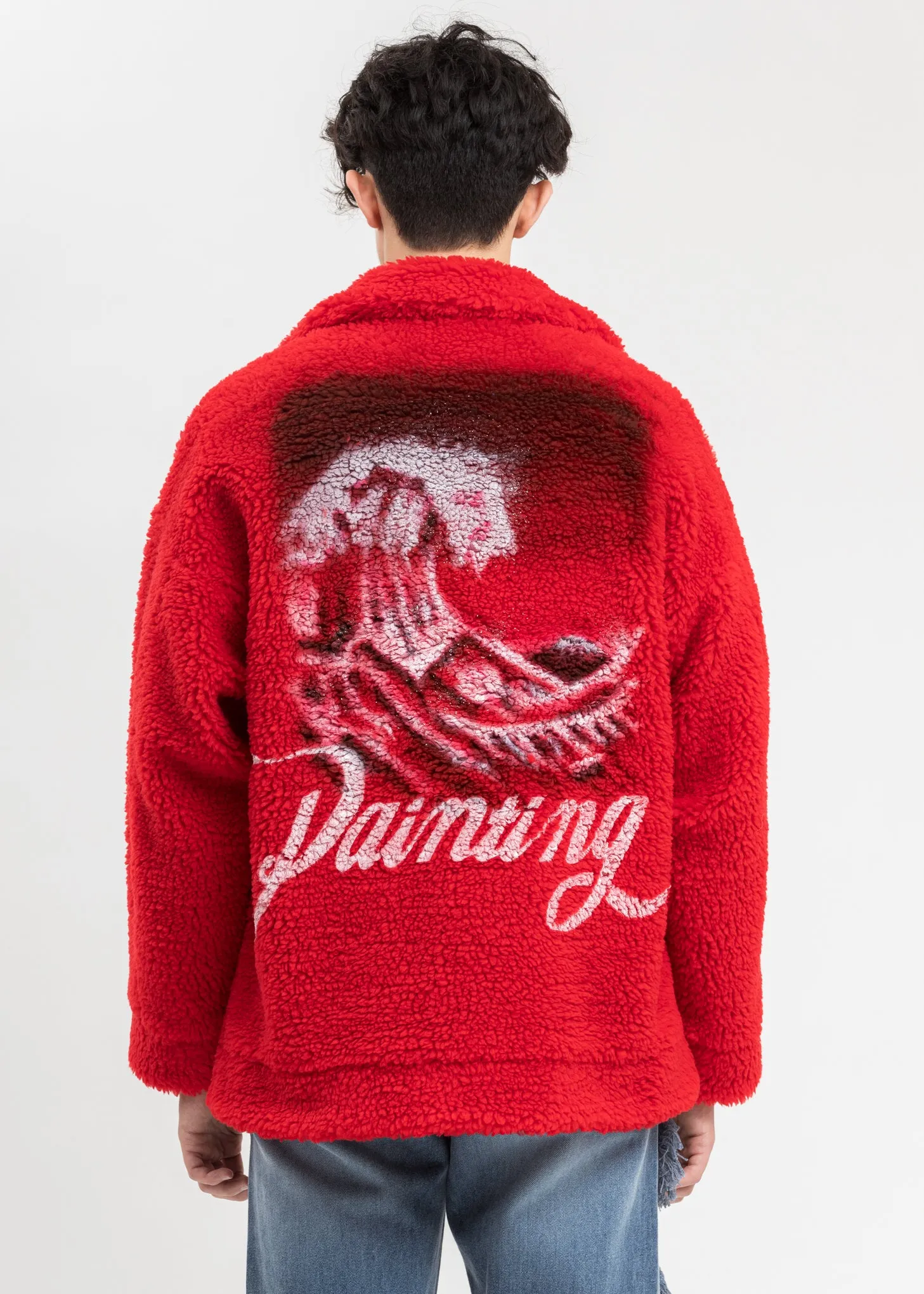 Red Hand-Painted Recycle Fur Jacket