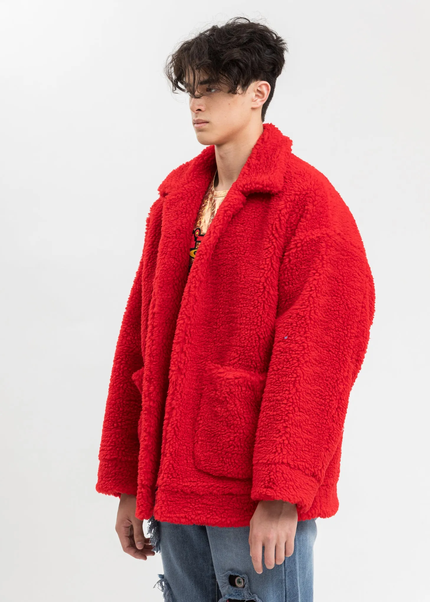 Red Hand-Painted Recycle Fur Jacket