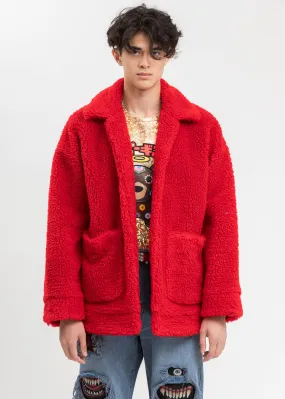 Red Hand-Painted Recycle Fur Jacket