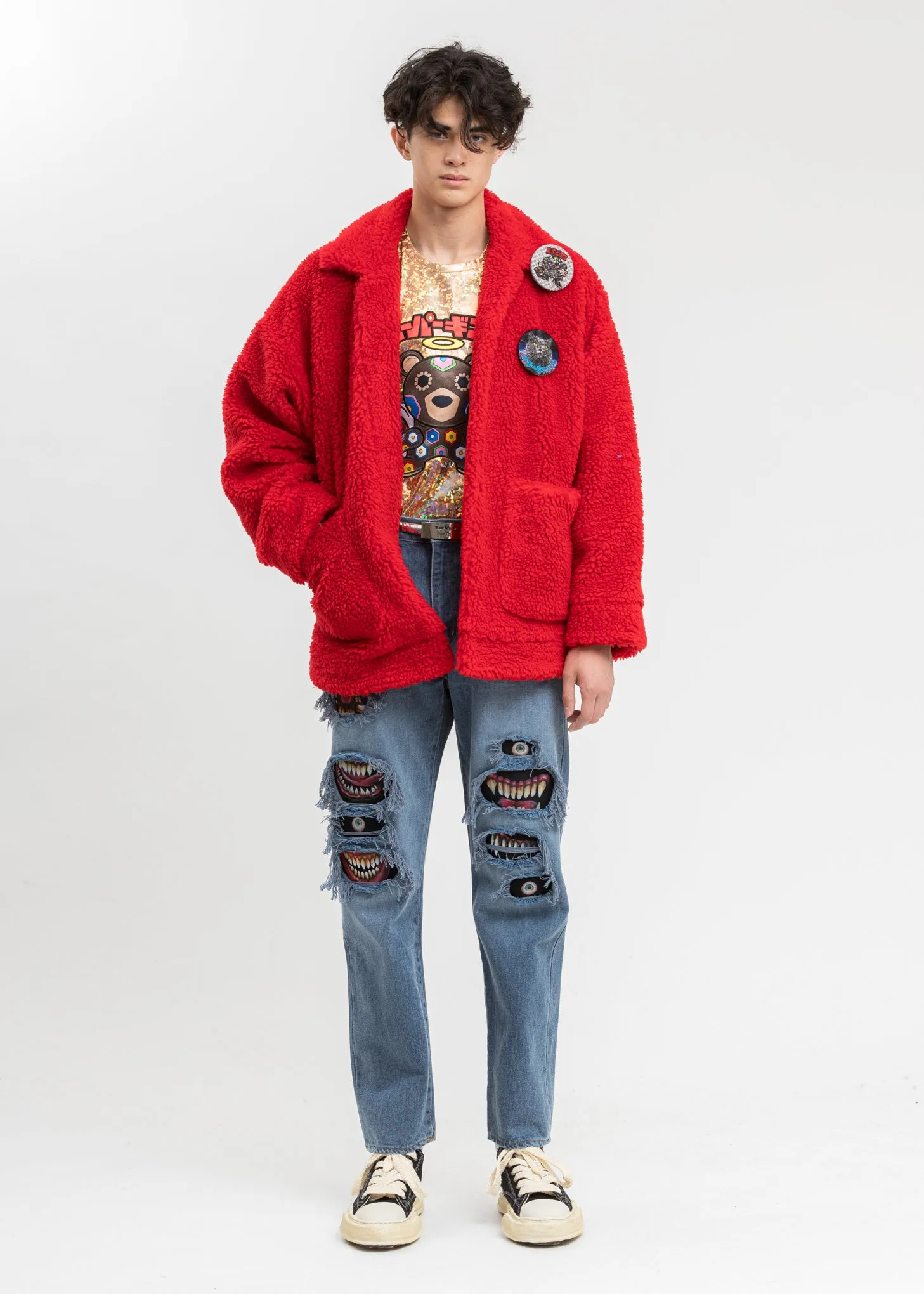 Red Hand-Painted Recycle Fur Jacket