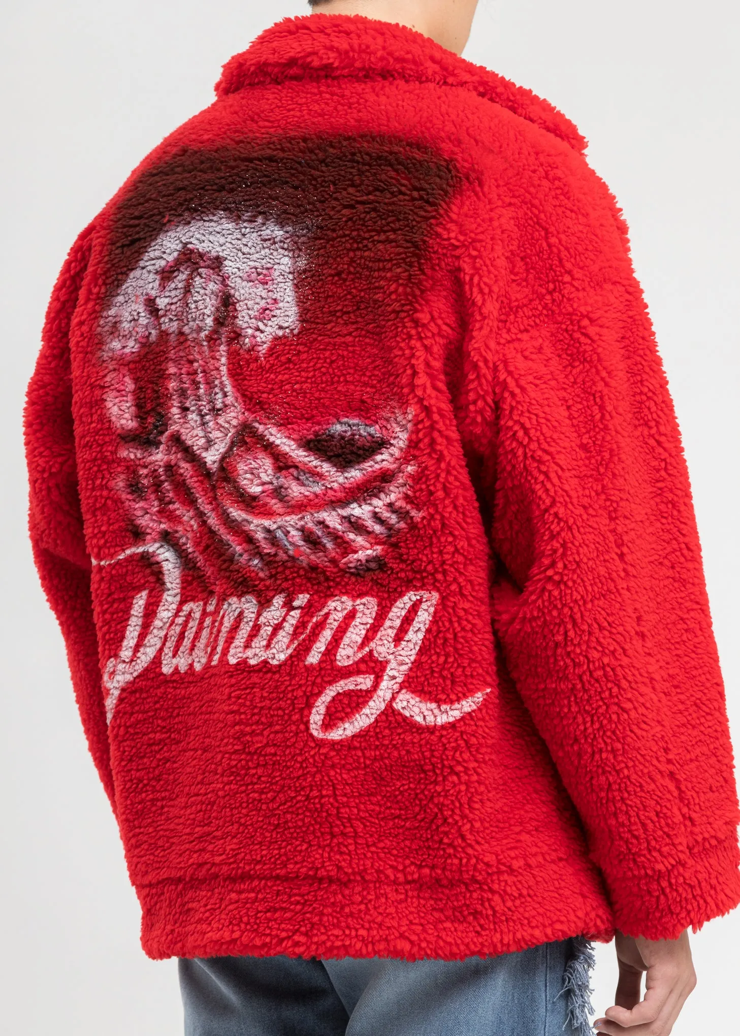 Red Hand-Painted Recycle Fur Jacket