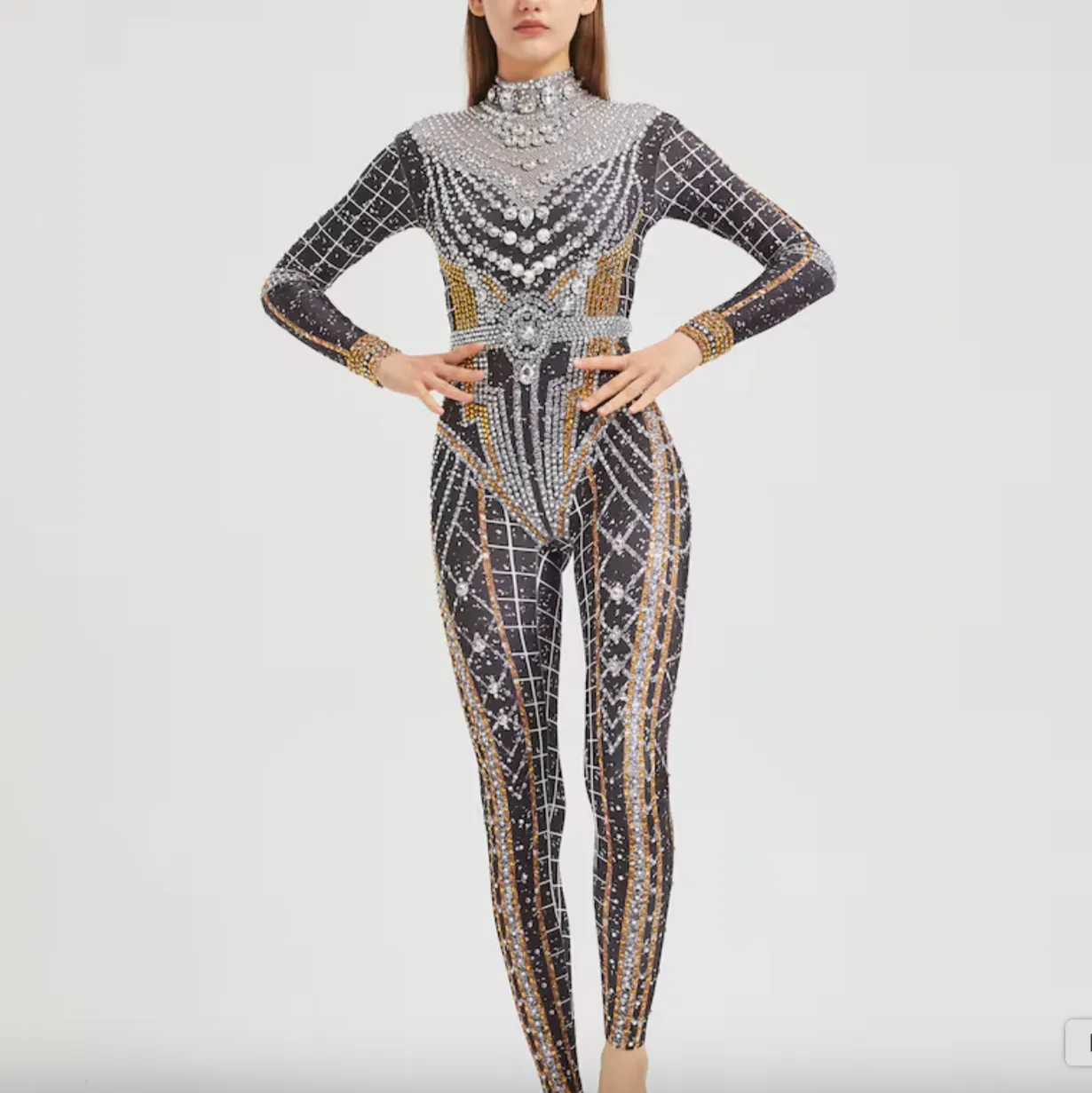 Rhinestone Jumpsuit Full Crystal Jumpsuit Venus Catsuit Leotard Costume Festival Party Outfit