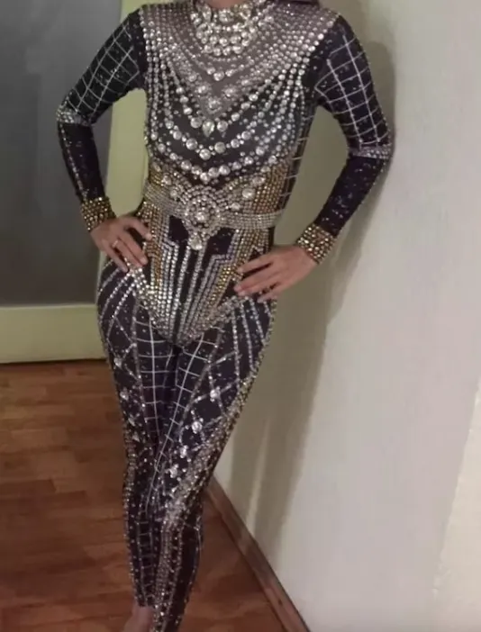 Rhinestone Jumpsuit Full Crystal Jumpsuit Venus Catsuit Leotard Costume Festival Party Outfit