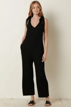 Rib Knit V-Neck Cross Back Jumpsuit for Women