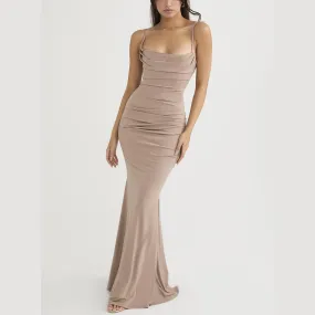 Romy - Beige Draped Corset Maxi Dress
