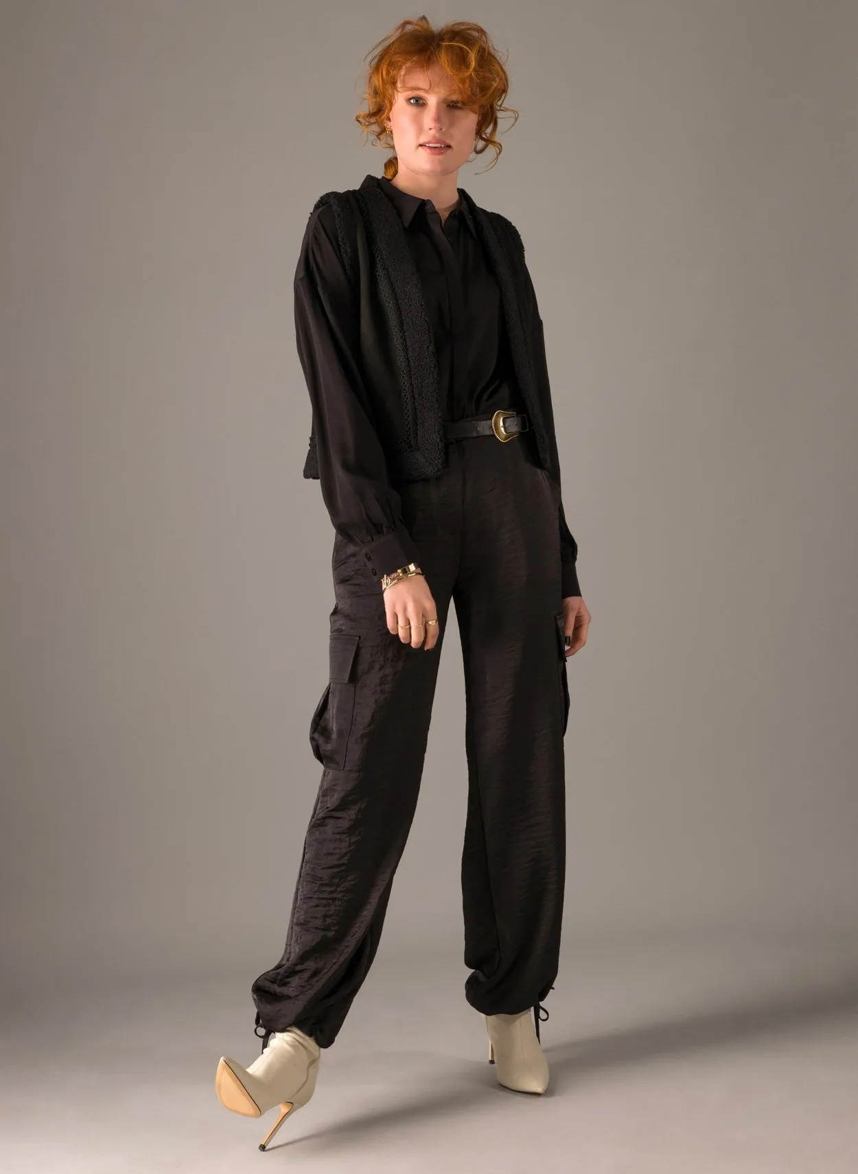 Sarah Satin Cargo Pants