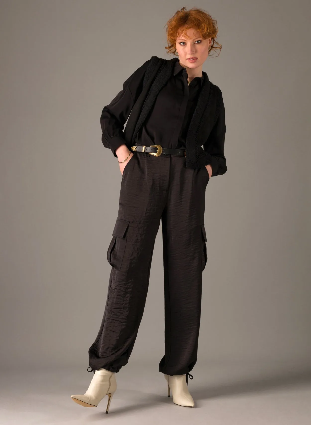 Sarah Satin Cargo Pants