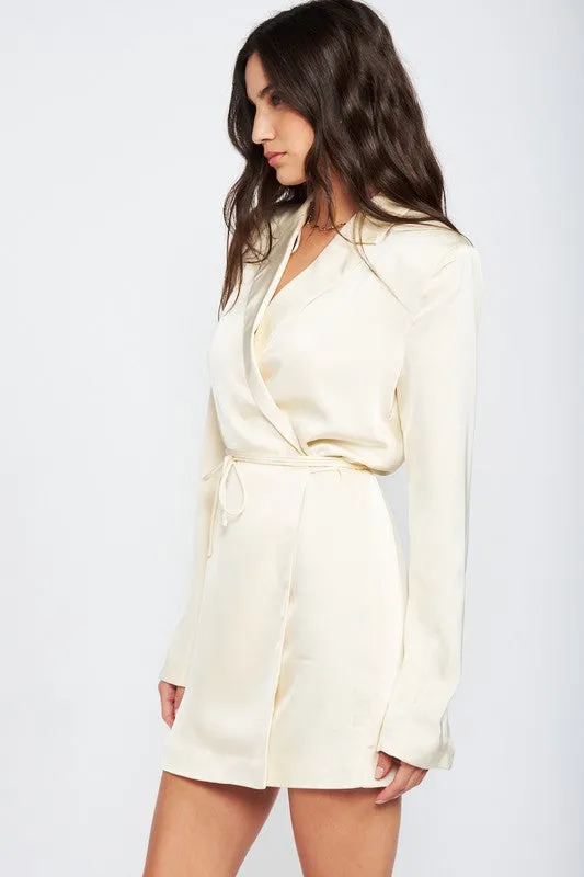 Satin WRAPPED BLAZER MINI DRESS