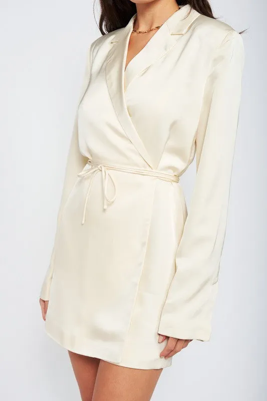Satin WRAPPED BLAZER MINI DRESS