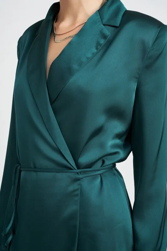 Satin WRAPPED BLAZER MINI DRESS