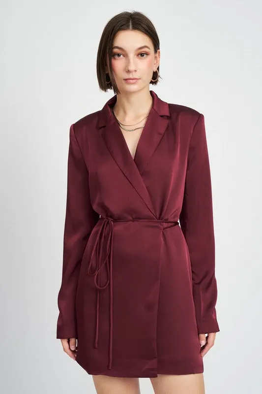 Satin WRAPPED BLAZER MINI DRESS