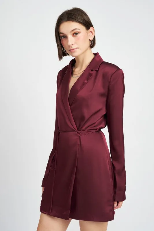 Satin WRAPPED BLAZER MINI DRESS