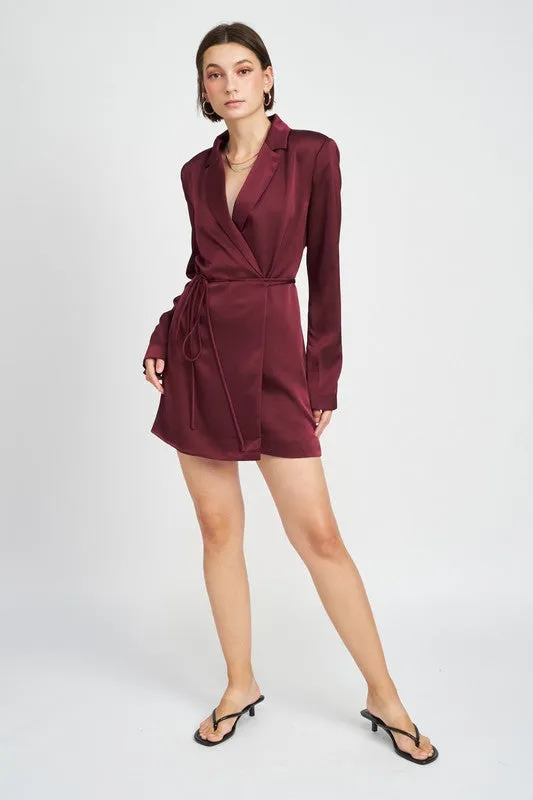 Satin WRAPPED BLAZER MINI DRESS