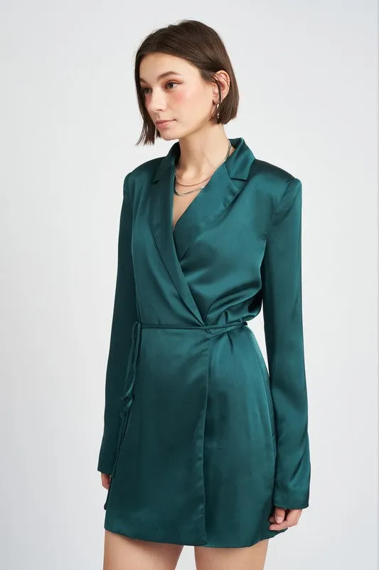 Satin WRAPPED BLAZER MINI DRESS
