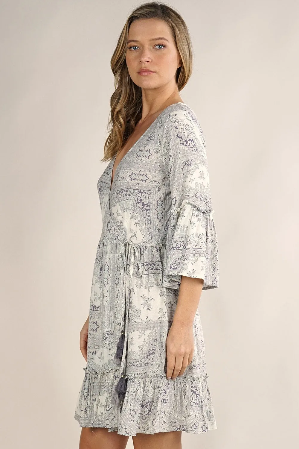 Scarf Printed Mini Wrap Dress