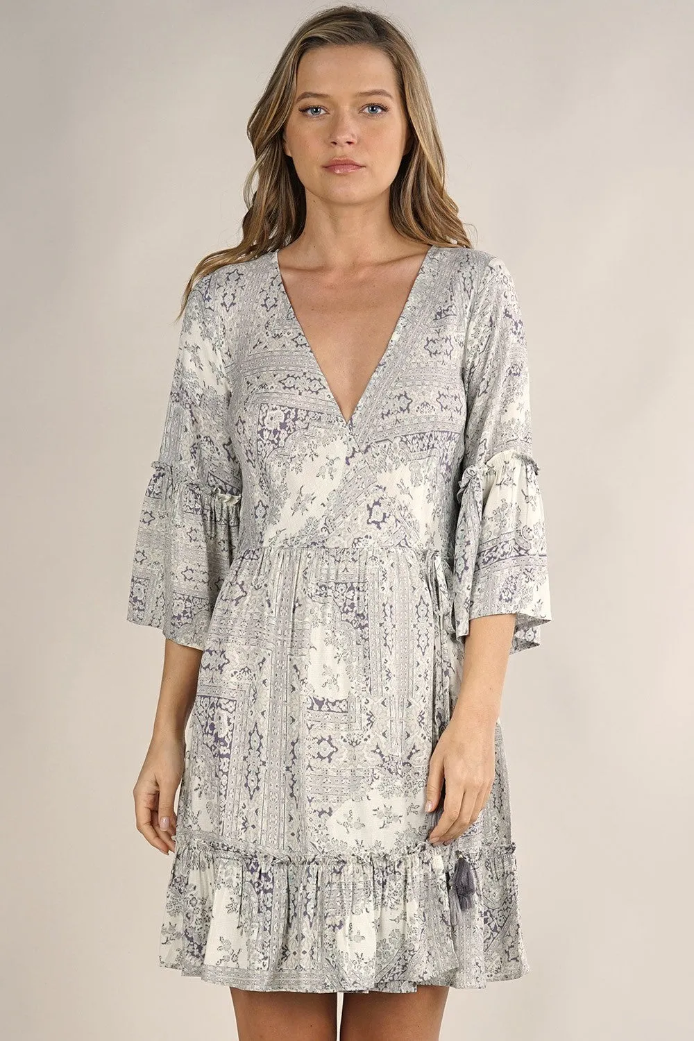 Scarf Printed Mini Wrap Dress
