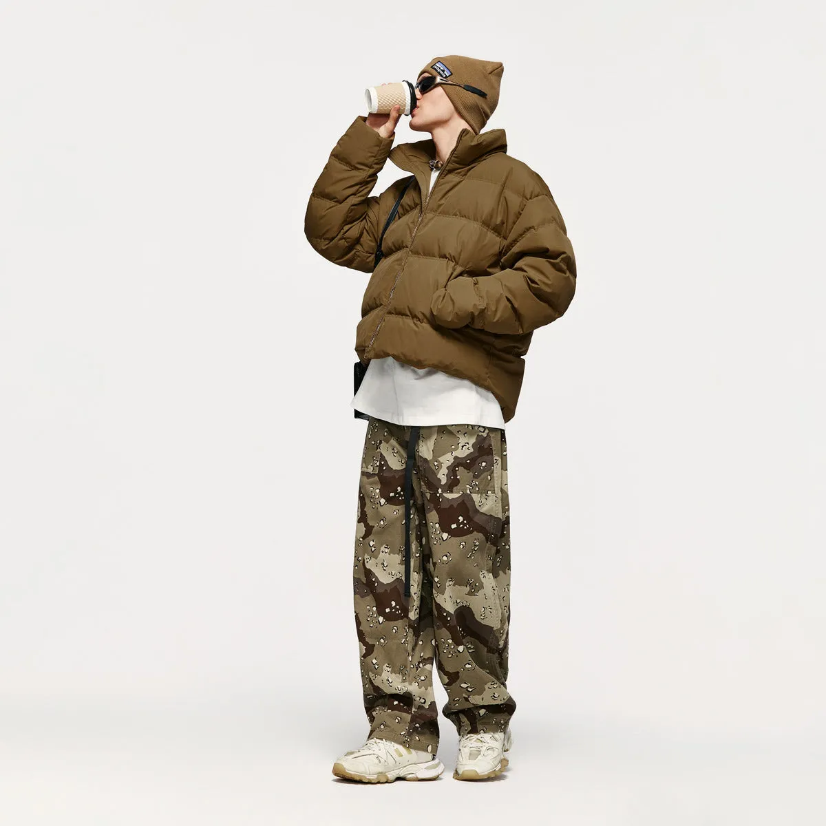 Short Puffer Jacket in Brown