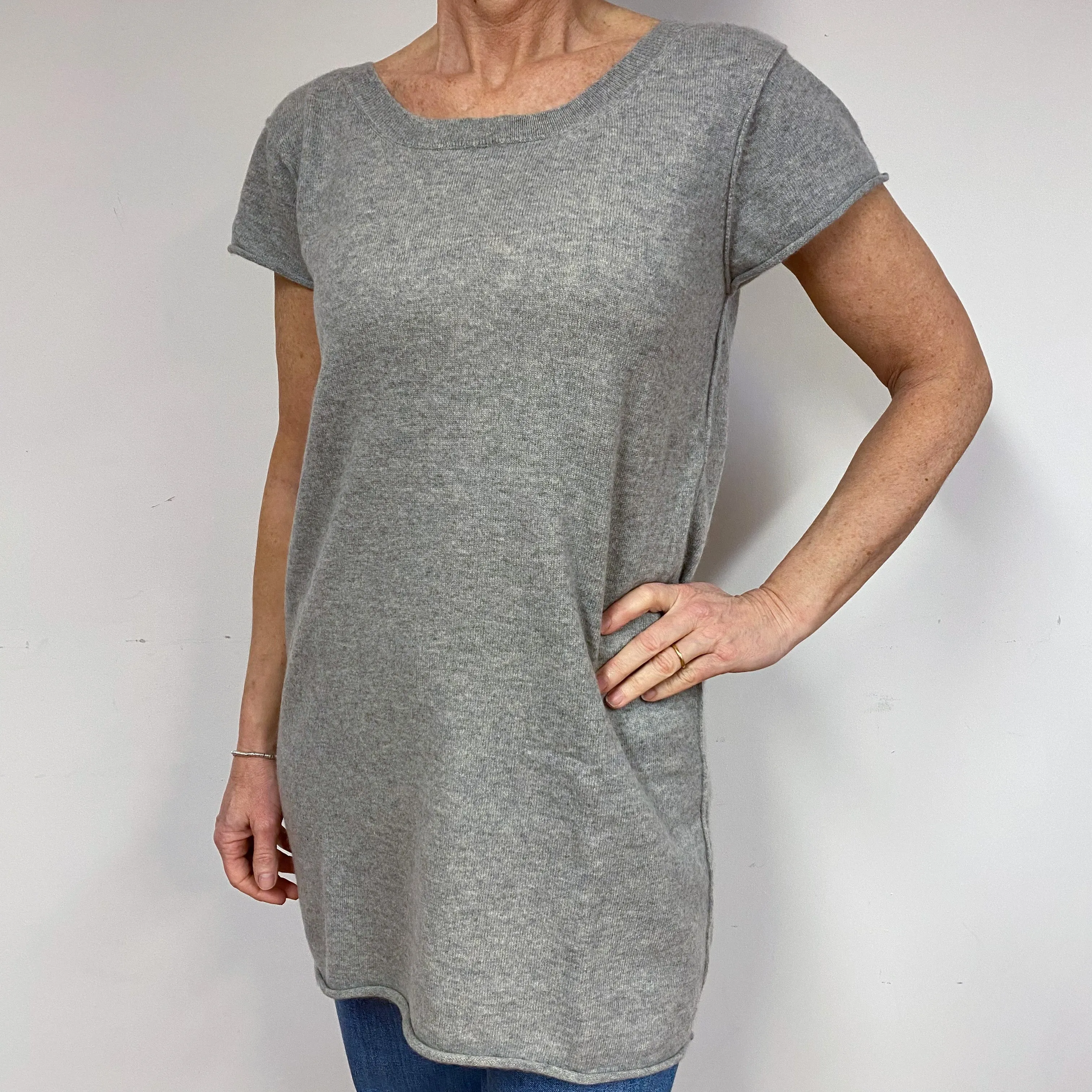 Smoke Grey Cashmere Short Sleeved Tunic Medium